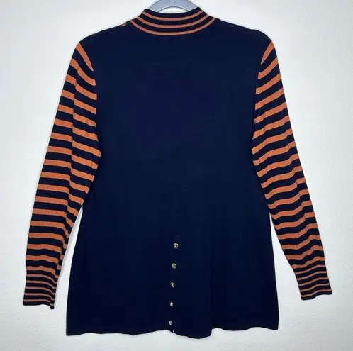 Susan Graver Striped Cotton Rayon Nylon Sweater Navy Amber Size Small Pre-owned
