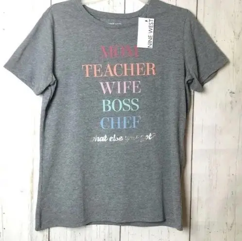 Nine West  Womens Short Sleeve Crewneck Teacher Inspiration Gray Graphic Tee Sz M