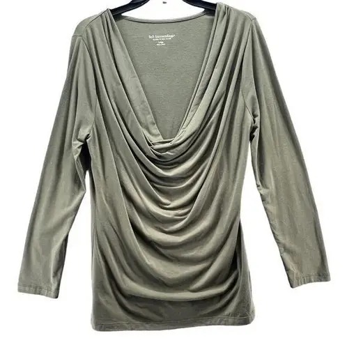 Soft Surroundings Top Womens L Green Draped Cowl Neck Pullover Blouse Minimalist