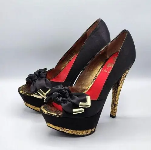 Circus by Sam Edelman  Leigh Black Red Gold Platform Heel Shoe Open Toe Pump 6.5M