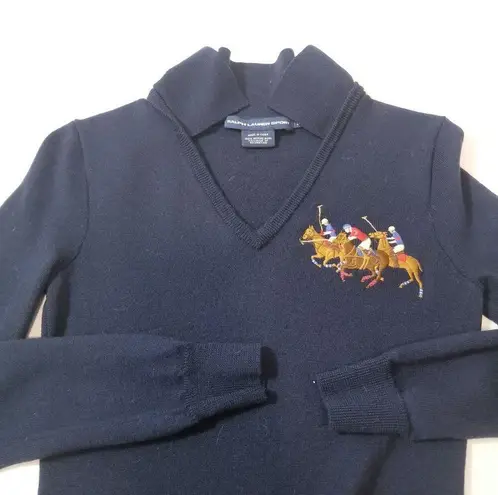 Ralph Lauren Sports Pony Crest Embroidery Blue Knit Shirt Dress Long Sleeves Size M