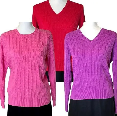 kim rogers Cable knit sweater bundle, crew neck, v neck, 100% cotton, size small