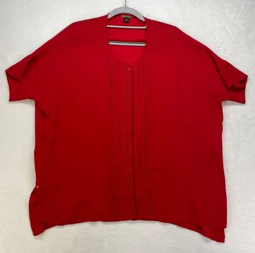 Dana Buchman Red Pleated Front Blouse Elegant Short Sleeve Top Size S