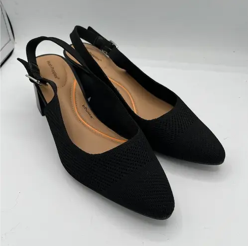 Hush Puppies Black Knit Slingback Heels Block Heel Pointed Toe Women Shoes