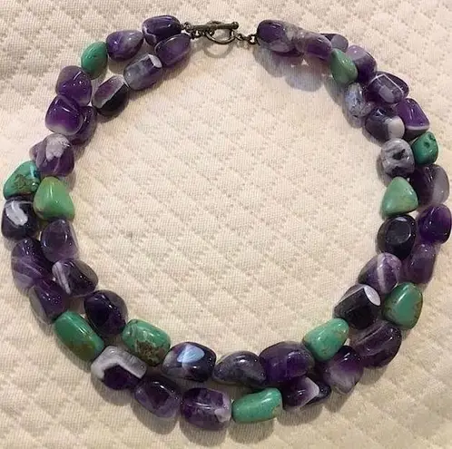 Amethyst VINTAGE and Turquoise Double Strand Sterling Silver Necklace