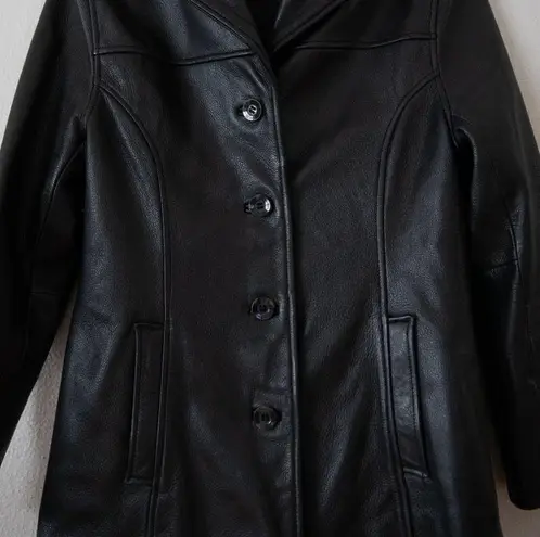 wilson's leather  Black Leather Button Down Blazer Jacket