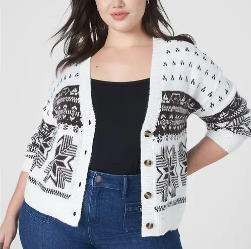 Lane Bryant NWT  Fair Isle V Neck Button Down Cardigan Sweater Top Retro Boho 12