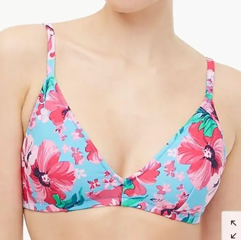 J.Crew  Blue and Rose Floral French Swim Bikini Top Bathing Suit