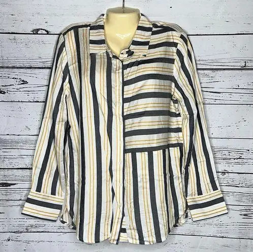 Alexander Jordan NWT Size L Blue & Yellow Stripe Rayon Button Down Shirt Top Size L
