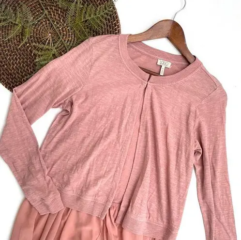 LOGO By Lori Goldstein LOGO Lori Goldstein Womens Cardigan Pink Drape Mixed Media Long Sleeve Small