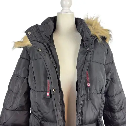 New Canada Weathergear Parka Jacket Coat Heavyweight Faux Fur Hood Black Size L Size L