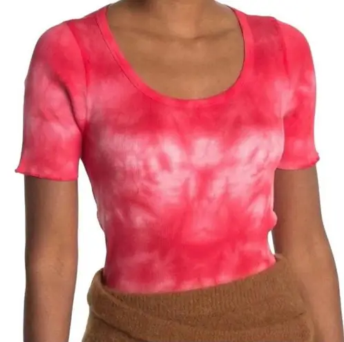 Helmut Lang NEW Base Short Sleeve Ribbed Tie Dye Cotton T-Shirt Red Volcano S