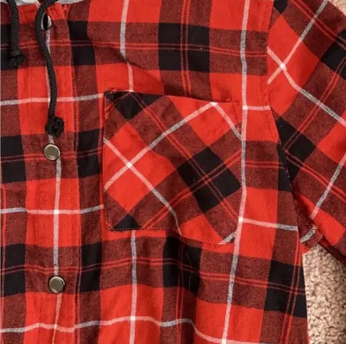 No Boundaries Juniors Cinched Waist Red Plaid Hoodie