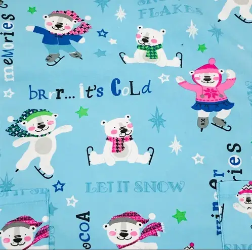 Scrubstar Ice Skating Bears Winter Scrub Top, Blue, X-Small