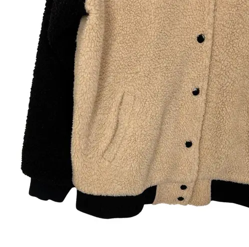 Movint Colorblock Raglan Sleeve Fleece Bomber Jacket L Black Tan Teddy Size L