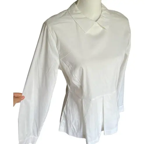 Harvé Benard Harvé Bernard White long Sleeve Collared Peplum Top- Size M