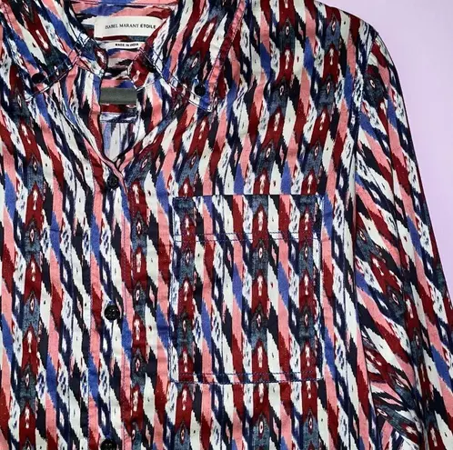 Isabel Marant Etoile M Top Colorful Print Button Collar Long Sleeve Blouse