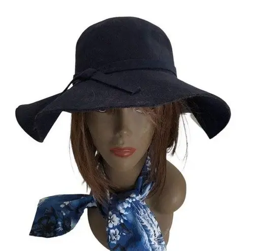 None BOHO Hippie Fabric Navy Blue Floppy Wide Brim Hat
