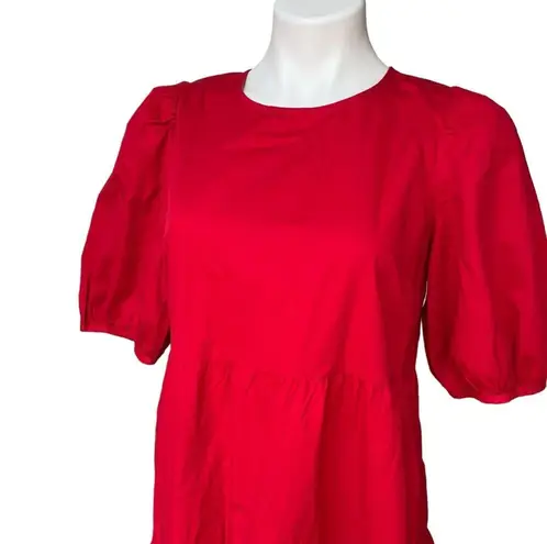 Old Navy NWT,  Red Colorblock Puff Short Sleeve Boho Cotton Midi Dress, Sz M