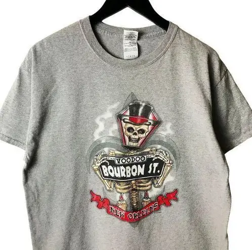 2000 Vintage Y2K Voodoo Bourbon St New Orleans T Shirt Gray Large L Skeleton