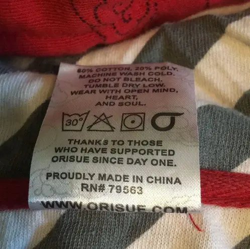 Orisue 2-Pocket Zip Up Red Black Hooded Sweatshirt $78 EUC Women’s XL; Men’s M