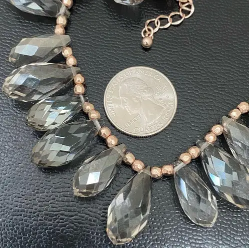 Ny Collection NY Signed Smoky Quartz Briolette Cut Teardrop Rose Gold-tone Beaded 18” Necklace