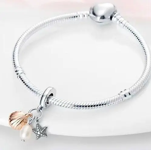 S925 Sterling Silver Seaside Sea Shell Star Fish & Stone Charm