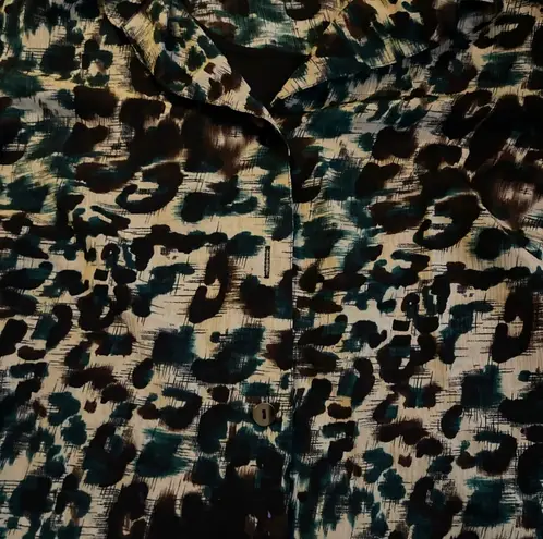 Women’s George Brand Green And Brown Leopard Print Button Down Blouse Size 1X Multiple