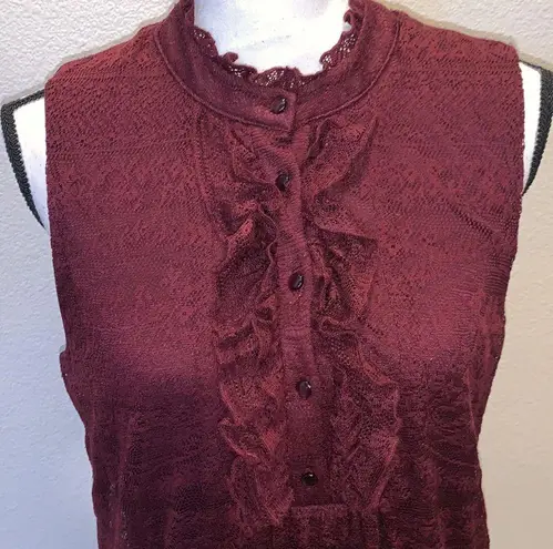 a.n.a  maroon lace ruffle front choker office midi dress