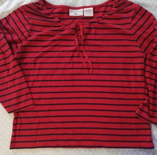 Kathy Ireland womens eyehole top blouse red w black stripe L