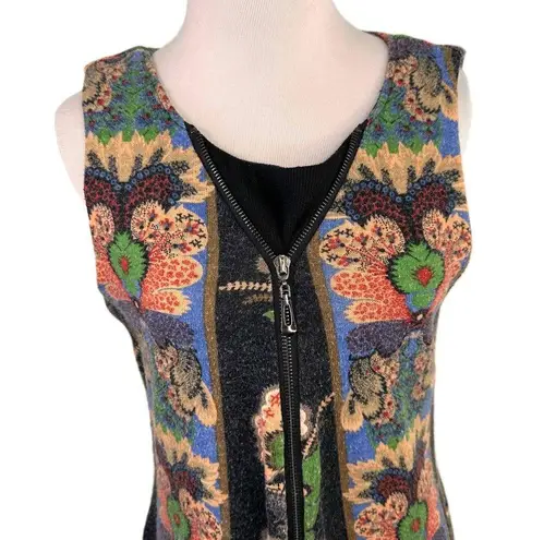 Aryeh Women's Black Sleeveless Floral Zipper Tunic Sweater Dress Size Medium