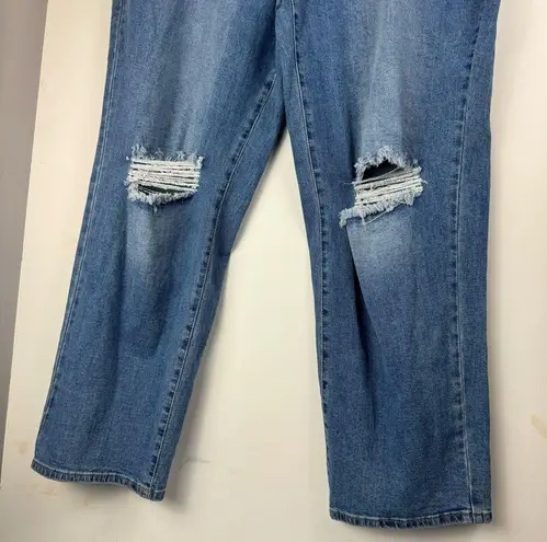 Eloquii  Elements Distressed Straight Leg Jeans Sz 22 Medium Wash Stretch Denim