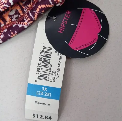 TT 1X 3X Hipster Bikini Bottom In Mauve Floral Boho Pattern Side Grommet Ties Pink