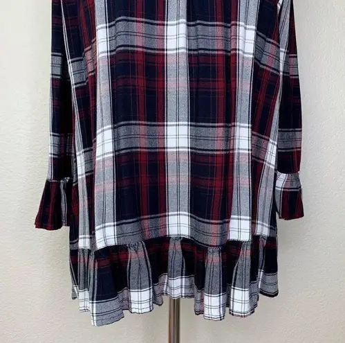 FOR THE REPUBLIC Plaid Off Shoulder Bell Sleeves Peplum Top