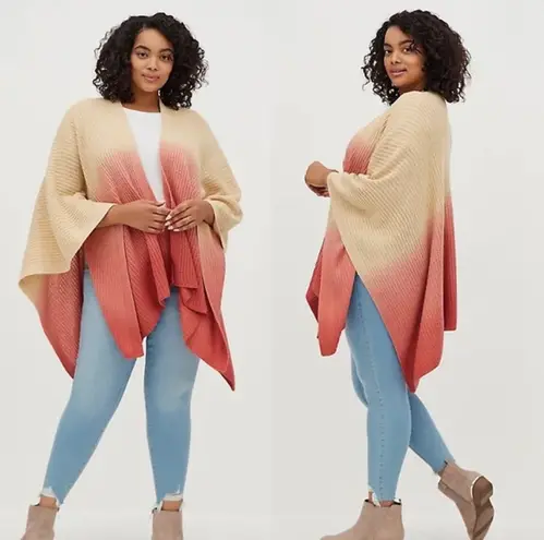 Torrid Tri-color Tan Pink Ombré Knit Ruana Poncho Sweater