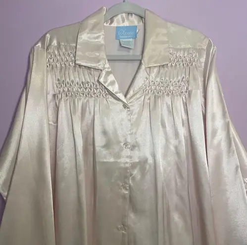 Vintage Sante Shirt Dress Nightgown Pink Satin Long Sleeve Button Collar M Size M