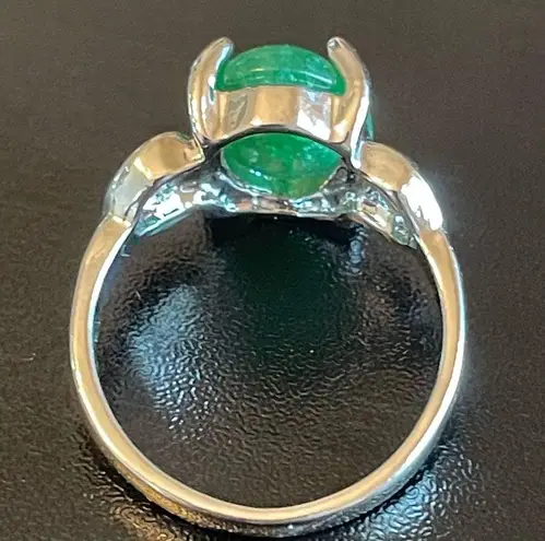 Green jade women heart ring size 8.75