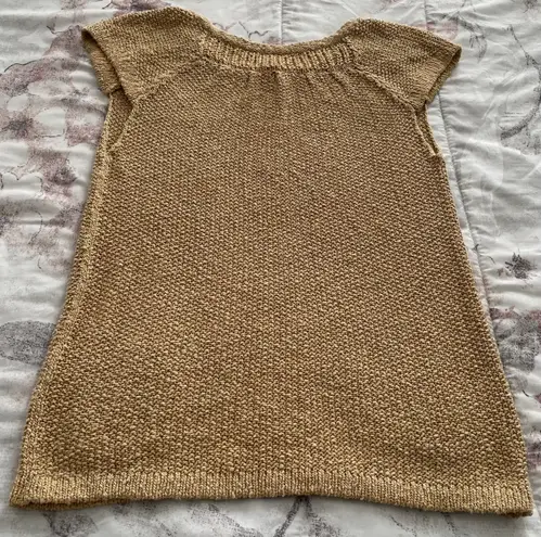 margaret o'leary Gold Knit Short Sleeve Cardigan with Pockets, size L