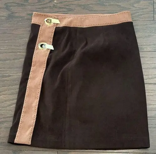 J. McLaughlin  Wrap Skirt - Hardware Closure BrownFaux Suede Size 2