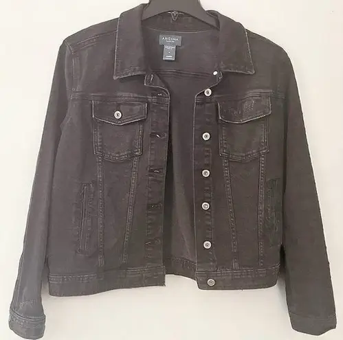 Arizona Jeans ARIZONA Women’s Black Distressed Button-up Denim Jean Jacket