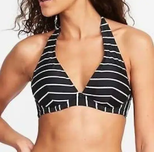 Old Navy  Black White Stripe Halter Tie Underwire Padded Swim Top Swimwear Small