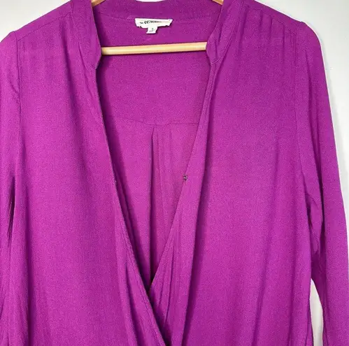 ee:some  Crossover Surplice Drapey Blouse Womens S Magenta V-Neck Long Sleeve