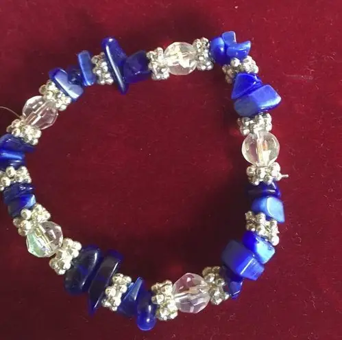 Vintage Blue  and metal and white beaded bracelet