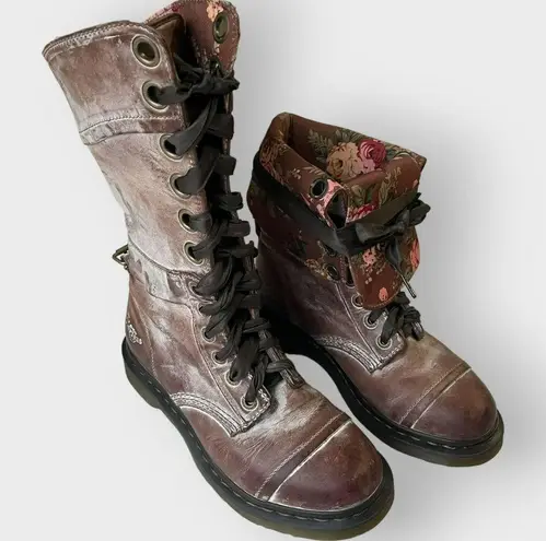 Dr. Martens  Triumph Fold Over Boots Distressed Brown Floral Size 8 UK 6 Leather