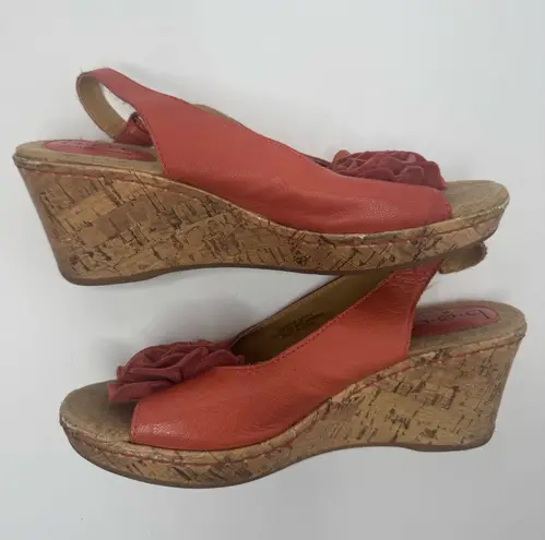 Born concept BOC Pink Peep Toe Floral Wedges Size 8