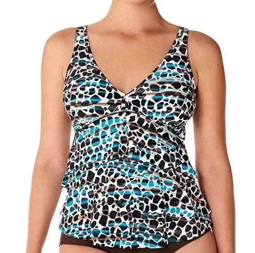 NWT Swim Solutions Floating Islands Tiered Ruffle V Neck Tankini Swimsuit Top 10 White