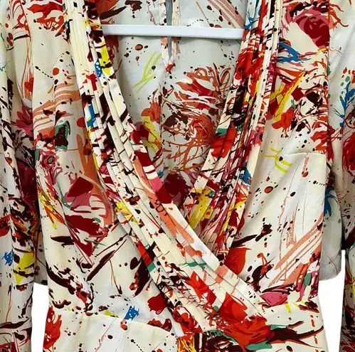 Ark & Co. Paint Splatter Print Cut Out Open Back Long Sleeve Shorts Romper, Sz M