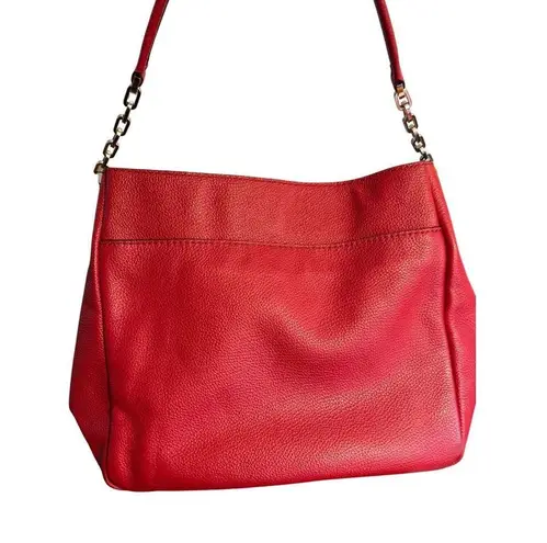 Kate Spade New York Red Pebbled Leather Tote Shoulder Bag Tassel Accent
