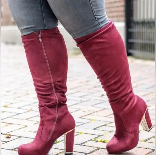 Torrid  Women 10.5W Burgundy Metal Heel Slouchy Boots Wide Width & Calf