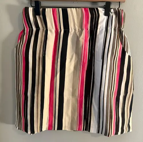 Apostrophe Striped Satin Midi Skirt XL Brown Pink Black Lined Y2K Retro